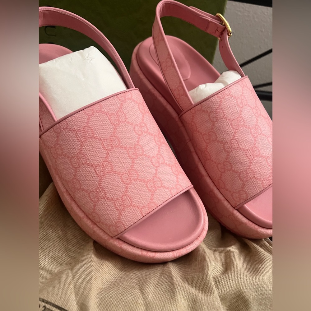 NEW Gucci Angelina pink logo platform slides - Picture 4 of 10